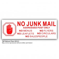 No Junk Mail-HAND DESIGN-Leaflets,Menus,Flyers,Circulars,Salespeople--Letterbox Warning House Post Sticker-Salesman,Mail Box-Self Adhesive Vinyl Door Notice Sign
